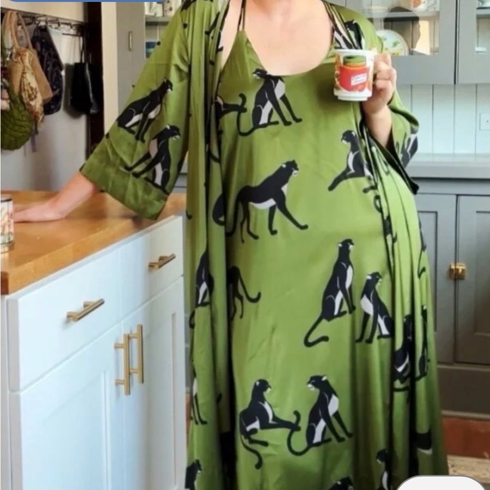 Matte black and emerald green satin dress/nighty